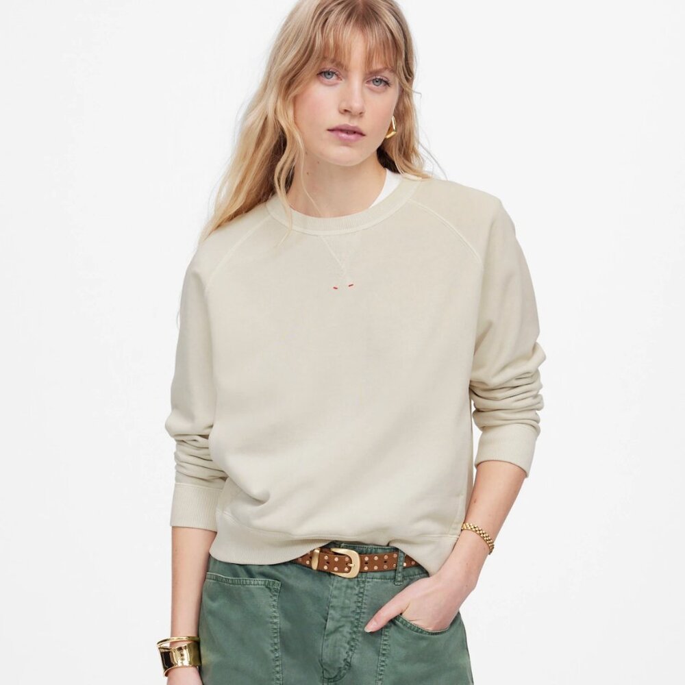 Madewell's Garment Dyed Crewneck Sweatshirt in Parchment